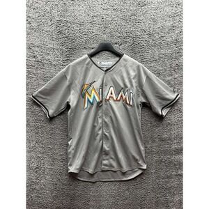 Majestic Authentic Miami Marlins Jose Fernandez 16 V-Neck Jersey Grey Men Size L